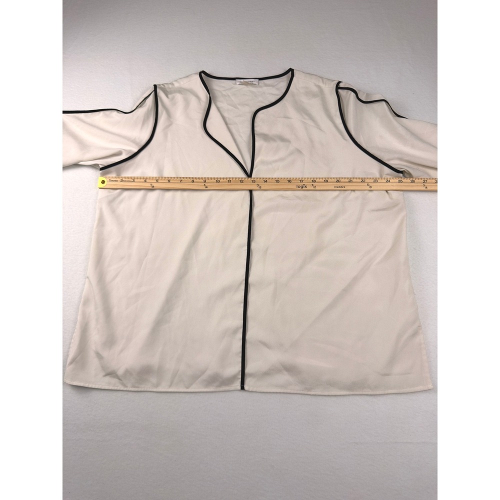 Calvin Klein Womens 1X Cream Cold Shoulder Tie Cuff Blouse Black Contrast Piping - Picture 5 of 7